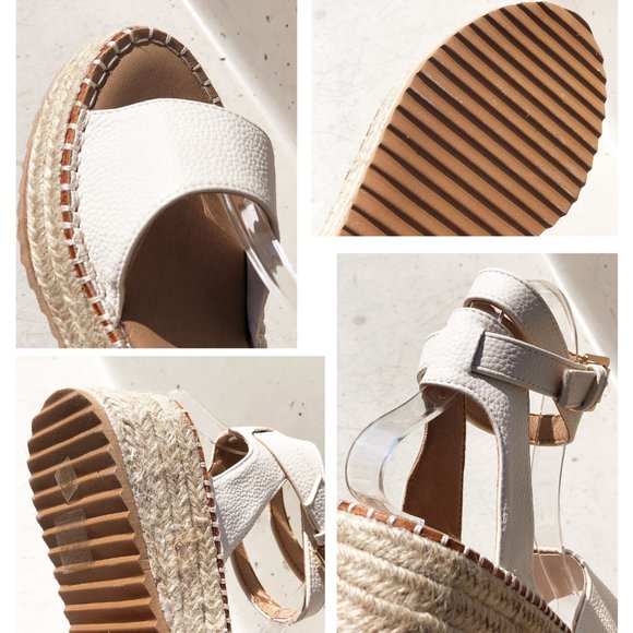 NEW Off White Ivory Ankle Wrap Lace Up Buckle Platform Espadrille Sandals Shoes - Picture 11 of 15